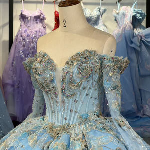 Vestido de Fiesta Azul Dulce Corazón Dy6974 con Apliques Elegantes, Bordados y Cuentas, de Gasa con Cintura Natural, Estilo México - Product Image 2