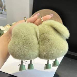 Porte-clés et mousquetons promotionnels haut de gamme très demandés, mousquetons et ornements de sac en peluche mignons en poils de lapin Rex, style 'Net Red' et en forme d'avocat - Product Image 4