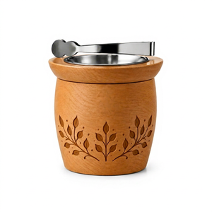 Brûleur d'encens en bois Bakhoor avec logo personnalisé, bol en acier inoxydable, pinces et design décoratif sculpté floral - Product Image 1