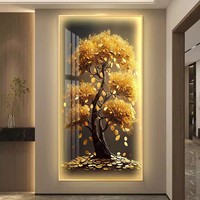 Art mural LED de luxe Arbre de Vie doré, imprimé sur toile orné de diamants, décoration de salon, style islamique moderne