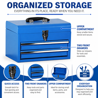 Armoire à outils portative en acier thermolaqué bleu, robuste, à 2 tiroirs, avec couvercle rabattable et verrouillable, capacité de charge de 100 kg, fournie directement par l'usine Guanpin