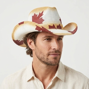 Chapeau de cowboy en paille tressé pour femme, style <span class=keywords><strong>vacances</strong></span>, avec peinture en spray, à bord large et souple, modèle <span class=keywords><strong>Canada</strong></span> - Product Image 1