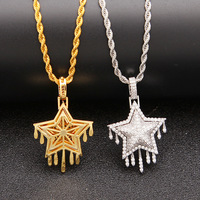 Pendentif en zircon pentagramme goutte d'eau style hip-hop pour homme