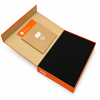Caja Magnética con Tapa Abatible Naranja, Kit de Computadora, Inserto de Espuma Kraft, Caja de Regalo Personalizable