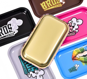 Wholesale OEM Logo 18*13cm 7*5 Inch Rectangle Rolling Tray Custom in Stock Metal <b>Herb</b> Tin Full Print Rolling Tray - Product Image 2