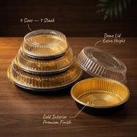 Boîte à sushi en plastique, ensemble de contenants ronds et rectangulaires pour emporter, avec couvercle transparent, base dorée et noire, plateau, OEM, sur mesure, vente en gros