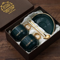Offre Spéciale : Ensemble Tasse et Soucoupe en Céramique Dorée de Luxe avec Poignée et Cuillère Dorées