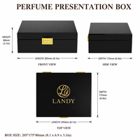 Boîte cadeau de luxe en bois noir brillant pour parfum, finition piano, emballage de parfum personnalisé, vente en gros, parfum sur mesure