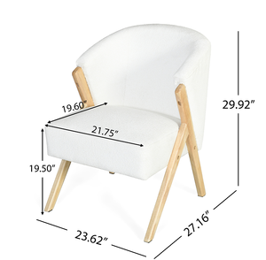 Fauteuil d'appoint moderne avec revêtement blanc et structure en bois massif, fauteuil lounge minimaliste pour salon - Product Image 1