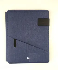 Custom polyester stoffen cover multifunctionele portfolio met mobiele telefoon houder notepad portfolio