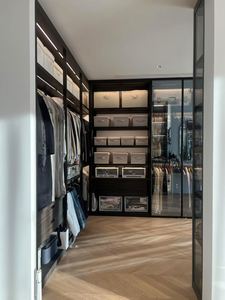 Vestiaire Meubles Vêtements De Stockage Promenade Dans Le Placard Garde-robes Noires Armoire Placard Avec Porte En Verre Lumières LED - Product Image 3