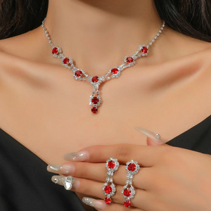 Conjunto de Joyería de Moda para Mujer al por Mayor: Pendientes y Collar de Aleación de Zinc Plateada con Cristales de Estrás Azules, Romántico - Product Image 2