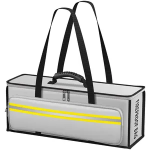 QQgift Custom Logo Useful Fireproof Battery Bag With Pockets And Shoulder Strap Fireproof Safe Bags Explosionproof Lipo Safe Bag