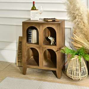 INNOVA Accent Style Farmhouse Panel Home Decor Brown Arch Wooden Storage <b>Display</b> Floor Shelf <b>Cabinet</b> French Antique Hotel Entry - Product Image 3