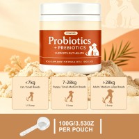 Poudre de probiotiques + prébiotiques pour la santé digestive des animaux de compagnie, complément alimentaire pour chiens et chats, 100 g