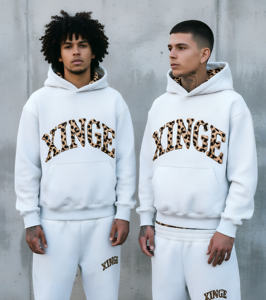 Conjunto de Sudadera con Capucha de Algodón Suave de 500-600 Gsm para Hombre, con Hombros Caídos, Bolsillos Laterales, Estampado de Leopardo y Doble Capa en la Cintura - Product Image 1