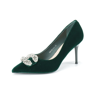 Zapatos de Tacón de Aguja con Punta en Pico y Decoración de Pedrería, Modelo 6681N-195, de Terciopelo, para Mujer, Formales, Cómodos para el Trabajo - Product Image 5