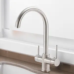WF-0180SN Hot Selling Double Water Outlet Double Handle Brushed Nickle Brass Filter Kitchen Faucet