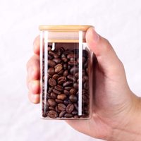 Meilleure vente pot en verre rond couvercle en bois cuillère en bambou anneau scellé stockage pour café épices Condiments divers Styles Options de couverture