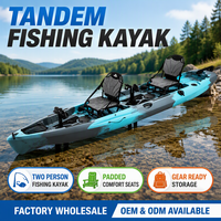 Kayak de pêche tandem professionnel pour 2 personnes, à pédales, >4m, en HDPE, avec grand compartiment étanche pour lacs et rivières