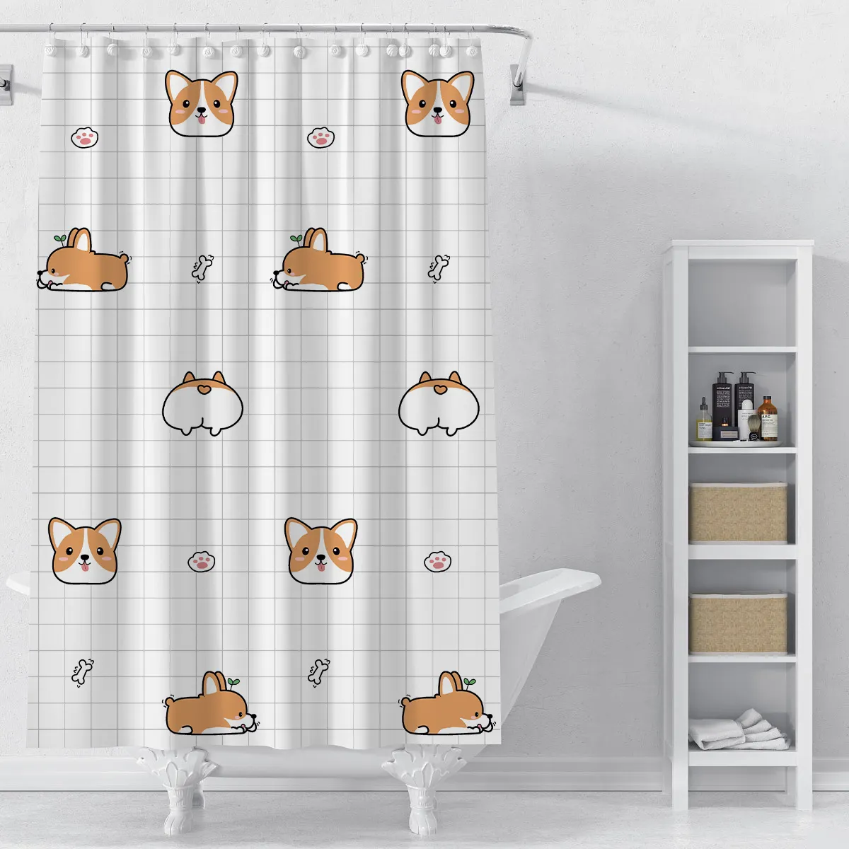 Cute Shiba Inu Decoration Polyester shower curtain Customized 3D printed fabric waterproof shower curtain