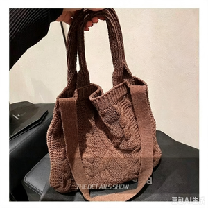 Bolso Bandolera de Punto Trenzado Marrón, Bolso de Hombro de Ganchillo, Bolso Tote Casual Vintage para Compras Diarias - Product Image 3