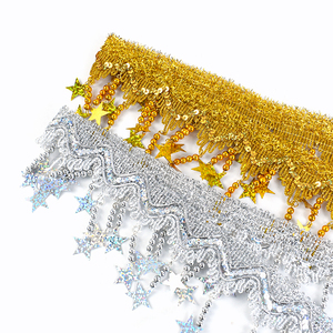 Ruban de couture dentelle à franges, 8.5cm, 1 pièce, RC008, accessoires de couture de scène, bricolage fait à la main, pompon perlé, étoile, paillettes - Product Image 3