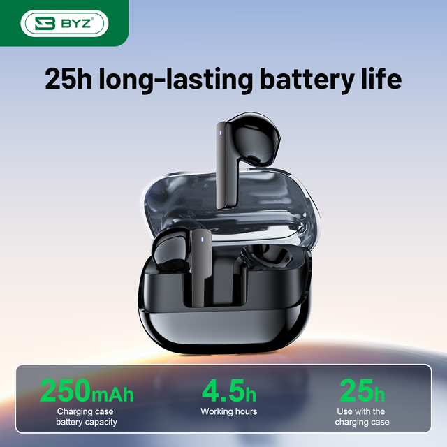 BYZ B59 Ergonomic Comfort Fit Wireless TWS Headphones Type-C Charging Sport Earphones with Stylish Mirror Case
