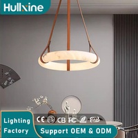 Lustre LED moderne Hullxine en métal doré et albâtre, blanc chaud 3500K, 40cm, avec interrupteur, idéal pour la famille