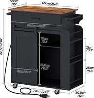 Îlot de cuisine mobile sur roulettes, table de rangement roulante avec porte coulissante et station de charge intégrée
