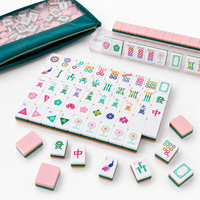 Mahjong de luxe américain classique moderne aux couleurs pastel, design floral, tuiles en acrylique, supports inclus, sac de transport portable, 15 ans d'expérience