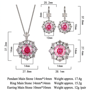 Conjunto de Joyería de Cobre Ecológico para Boda, con Zirconia Rosa Roja de 14-1mm, Colgante Redondo, Conjunto de Joyería a Juego para Novia - Product Image 6