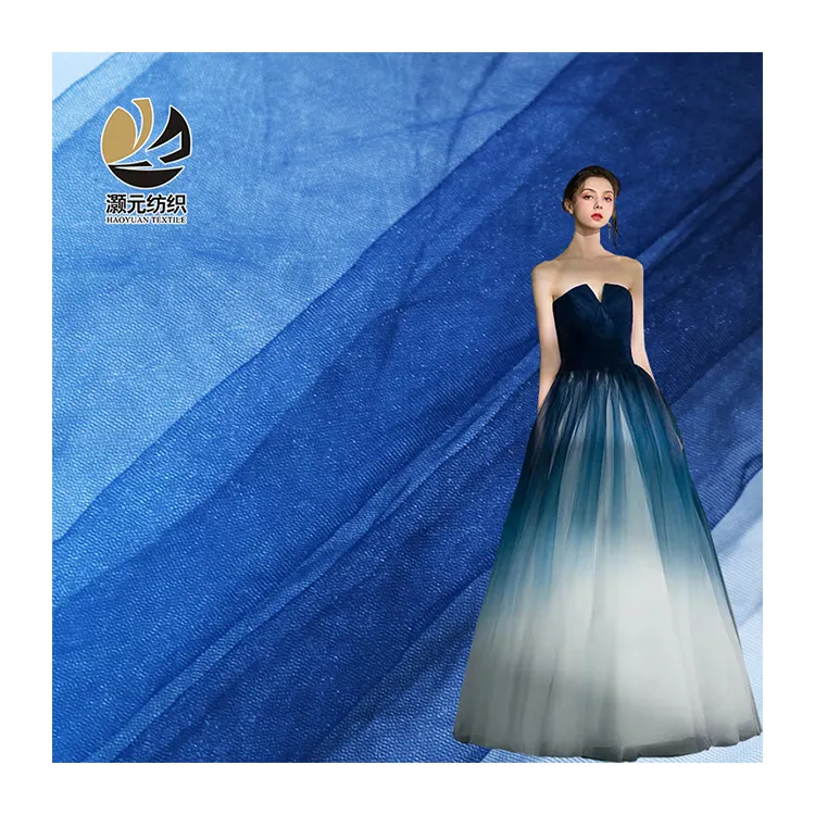 Di alta qualità Reale blu gradiente soft 100 poliestere birds eye tulle maglia tessuto a rete per il vestito della ragazza