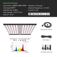 HongYi 1500W + 100W + 100W 12 barres LED élèvent la lumière trois canaux de contrôle avec large spectre PPE 3.0umol/J spectre complet et rouge + FR et UV