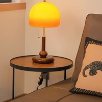 Lampe de table LED vintage rétro en bois et verre, style Bauhaus moderne du milieu du siècle, luminaire de chevet ou de bureau pour chambre à coucher