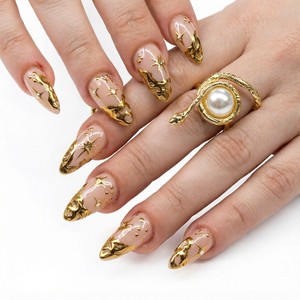 32 pièces Faux ongles en plastique ABS, rose glacé, effet œil de chat magnétique, forme amande moyenne, cœur cerise, perle, style français - Product Image 4