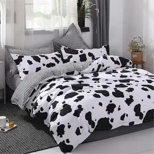 Toptan siyah ve beyaz inek baskı yatak-Siyah beyaz inek nokta yumuşak yaz yatak takımları sevimli çocuklar karikatür yatak çarşafı seti yastık kılıfı