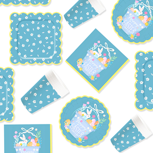 DAMAI <b>Easter</b> Party Supplies Disposable Scalloped Tableware Set Birthday Favor for 8 Guests Bunny Flower Paper Plates - Product Image 2