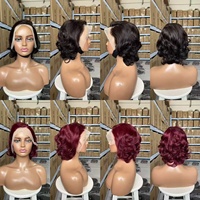 Perruque Courte Pixie Bouclée Bob en Cheveux Humains, Perruque Lace Front Transparente 13x4, Qualité 12A, Vente en Gros, pour Femmes Noires