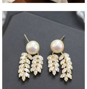 Pendientes de Botón de Alta Gama de Moda Francesa al por Mayor, Elegantes Pendientes de Mujer con Diseño de Espiga de Trigo de Circonio Nuevo, Aguja de Plata, Chapado en Oro sobre Cobre - Product Image 6