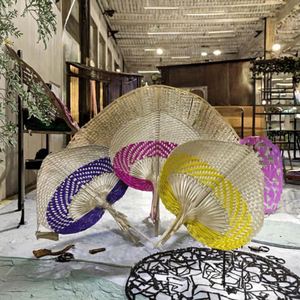 Éventail en feuille de palmier sculptée en bambou 30*40cm, écologique, tressé en paille, peint, pour l'été, la décoration intérieure, Halloween, Noël, Nouvel An - Product Image 3