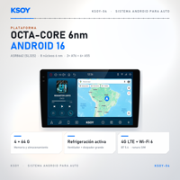Autoradio Android 16 avec écran QLED 10 pouces et options d'écran Android 9 pouces
