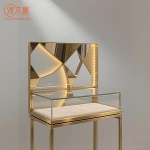 Özelleştirilebilir meşe ahşap takı teşhir vitrini | Marka mücevher mağazaları için dalga LED aydınlatma ve temperli cam vitrin - Product Image 6