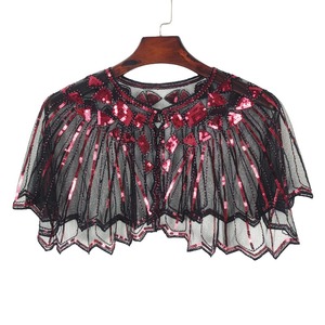 Chal Vintage a Rayas para Mujer, Estilo Años 20, con Cuentas y Lentejuelas Decorativas, Capa de Noche, <span class=keywords><strong>Bolero</strong></span>, Estilo Flapper, Malla, Poliéster Ligero - Product Image 5