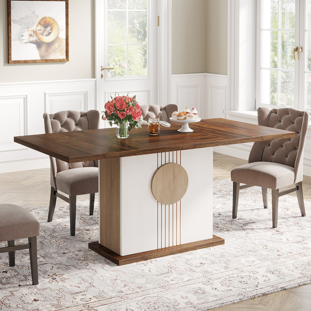 Dining Room Modern Accent 140 cm Elegant Wooden 6 Person Brown Rectangular Dining Table