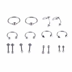 16 Pcs 14G Rvs Body Sieraden Met Tong Nagels Lip Wenkbrauw Nagels Neus Nagel Navel Ring Punctie Sieraden