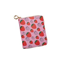 Portefeuille court à fermeture éclair avec imprimé de fraises mignonnes, porte-cartes en cuir PU, mini porte-monnaie, petit sac à monnaie portable pour filles