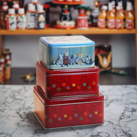 JH New Fashion Christmas Square Tin Set 3 Count Stockage imbriqué pour l'utilisation de supermarché Stockage des aliments Cadeau Biscuit Biscuits Chewing-gum
