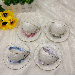 Tasse à café en céramique gaufrée vintage 90 ml, tasse à expresso, mug à café exquis, soucoupe, ensemble cadeau de 6 tasses et 6 soucoupes - Product Image 6