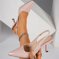 Sepatu Formal Hak Stiletto Runcing Model Slingback High Gloss Patent Untuk Acara Khusus Sandal Wanita Berhak